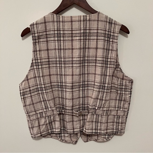 VTG Silk Exchange Silk Vest Sz XL Brown Nubby Plaid Button Front Cottagecore - Picture 7 of 7